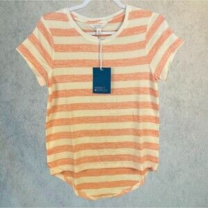 Market and Spruce Petite Blouse Womens XS Orange Stripe Short Sleeve Hi Lo Shirt